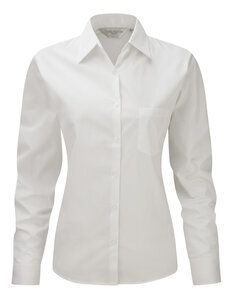 Russell Collection J936F - Women's long sleeve pure cotton easycare poplin shirt White