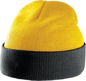 K-up KP514 - BI-COLOUR BEANIE HAT WITH TURN-UP Yellow / Black