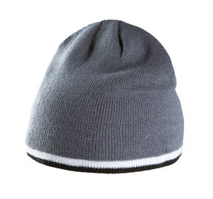 K-up KP515 - BEANIE HAT WITH BI-COLOUR BOTTOM BAND Grey / White / Black