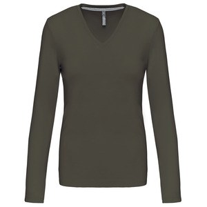 Kariban K382 - LADIES' LONG SLEEVE V-NECK T-SHIRT Dark Khaki