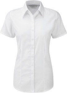Russell Collection RU963F - Ladies' Short Sleeve Herringbone Shirt White