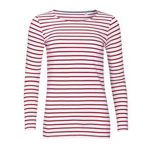 SOL'S 01403 - MARINE WOMEN Long Sleeve Striped T Shirt White/Red