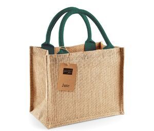 Westford mill WM412 - Jute Mini Gift Bag Natural/ Forest Green