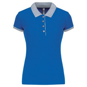 Kariban K259 - Ladies’ two-tone piqué polo shirt Light royal blue / Oxford grey