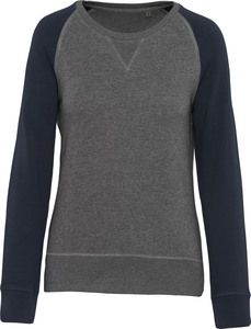Kariban K492 - Women's organic two-tone round neck sweatshirt with raglan sleeves Grey Heather/ Navy