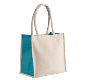 Kimood KI0255 - Cotton / jute tote bag - 17 L Natural / Turquoise
