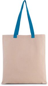 Kimood KI0277 - Flat canvas shopping bag with contrasting handles Natural / Surf Blue