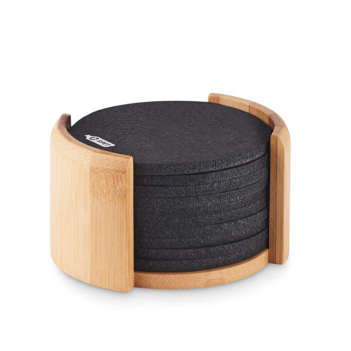 GiftRetail MO6447 - BAHIA RPET coasters in bamboo holder