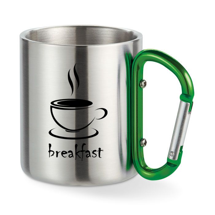 GiftRetail MO8313 - Stainless steel mug with carabiner handle.