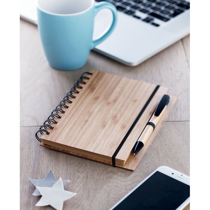 GiftRetail MO9435 - BAMBLOC Bamboo notebook with pen lined