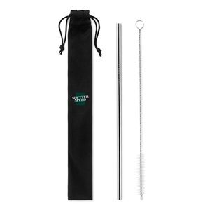 GiftRetail MO9602 - COLD STRAW SS straw and brush in pouch matt silver