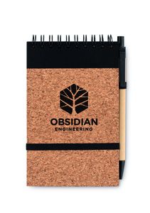 GiftRetail MO9857 - SONORACORK A6 Cork notepad with pen Black