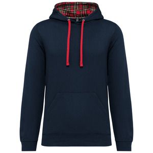 Kariban K4013 - Unisex contrast patterned hooded sweatshirt Navy / Red Tartan