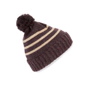 K-up KP556 - Knitted striped beanie in recycled yarn Dark Rosewood heather / Light Sand Heather