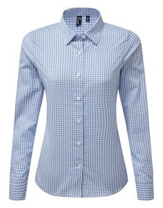 Premier PR352 - Large-check gingham shirt Light Blue/ White