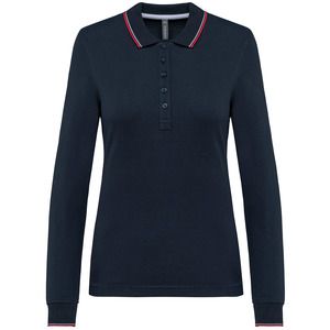 Kariban K281 - Women’s long-sleeved piqué knit polo shirt Navy / Red / White