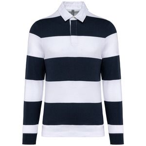 Kariban K285 - Unisex long-sleeved striped polo shirt Navy / White Stripes