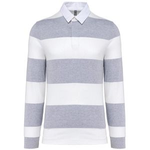 Kariban K285 - Unisex long-sleeved striped polo shirt Oxford Grey / White Stripes