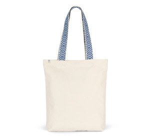 Kimood KINS117 - Recycled flat bottom shopping bag Ecume / Ethnic Blue