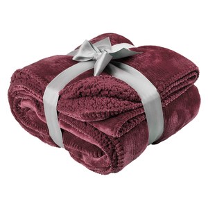 EgotierPro 36510 - Dual-Sided Velvet & Sherpa Comfort Blanket TEMPEST Bordeaux