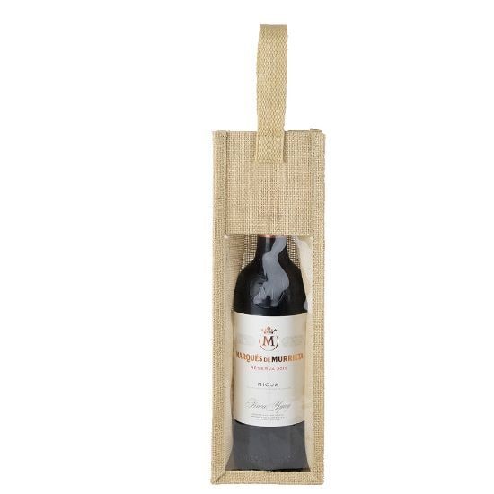 EgotierPro 37518 - Jute Wine Bag with Transparent Window TASTE