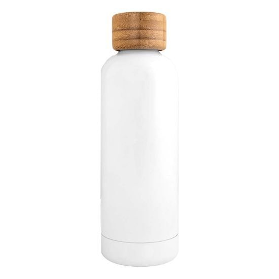 EgotierPro 52078 - 500ml Double-Walled Bottle with Bamboo Stopper CURVE